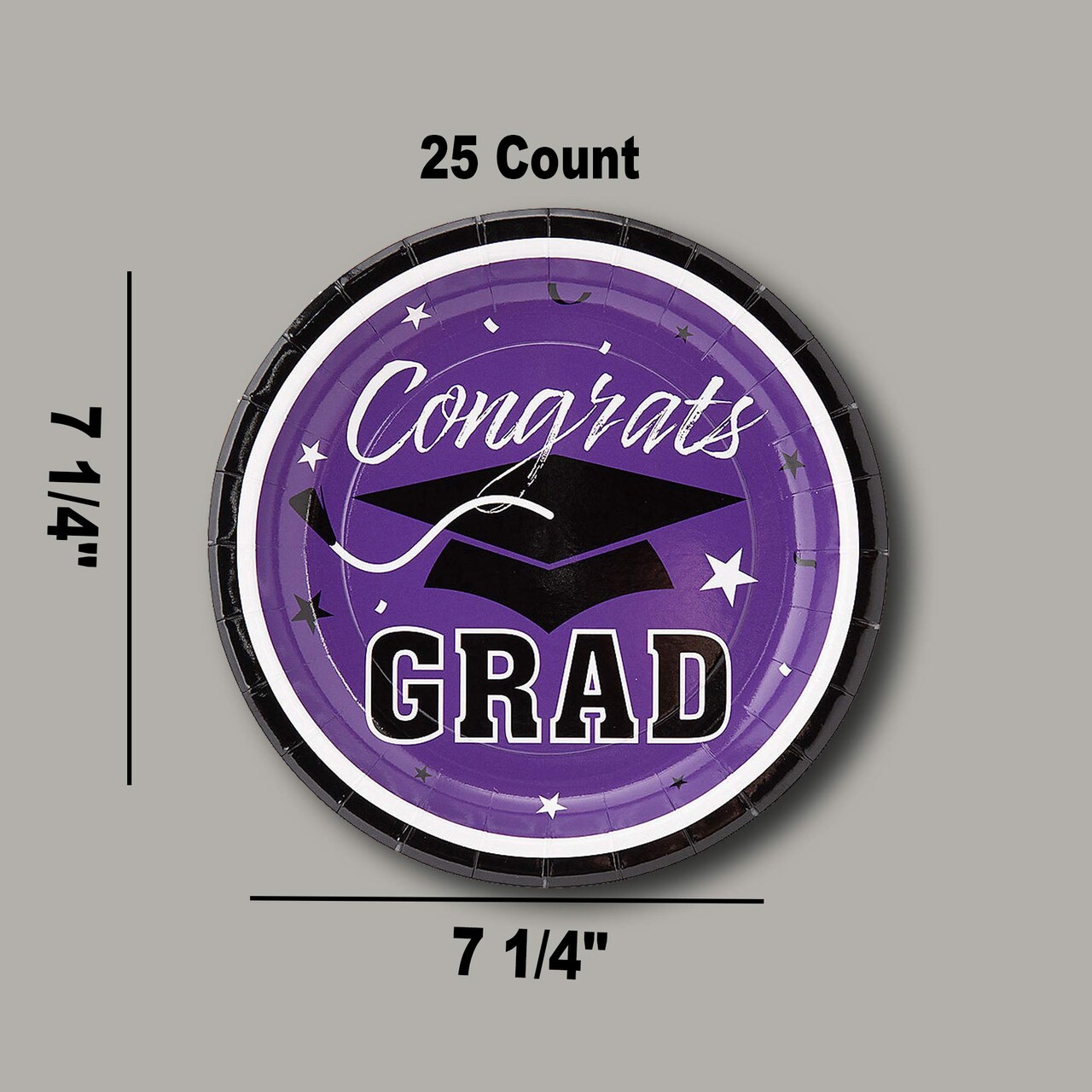 25 Count Purple Congrats Grad Solid Color Paper Dessert Plates Disposable Supplies
